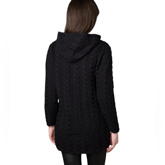Aran Crafts Womens 100% Merino Wool Hooded Cable Knit Cardigan Sweater Full Zip - Picture 5 of 10